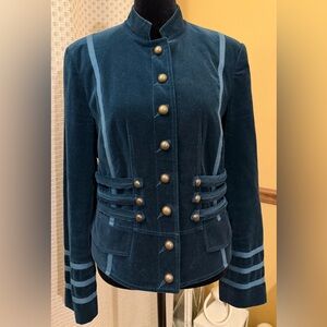 Together Velvet Military-Style Jacket in Deep Teal Brass Buttons 100% Cotton